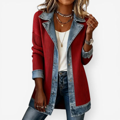 Dahlia | Damen Jeansjacke Strickmix Lockere Passform