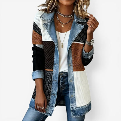 Dahlia | Damen Jeansjacke Strickmix Lockere Passform