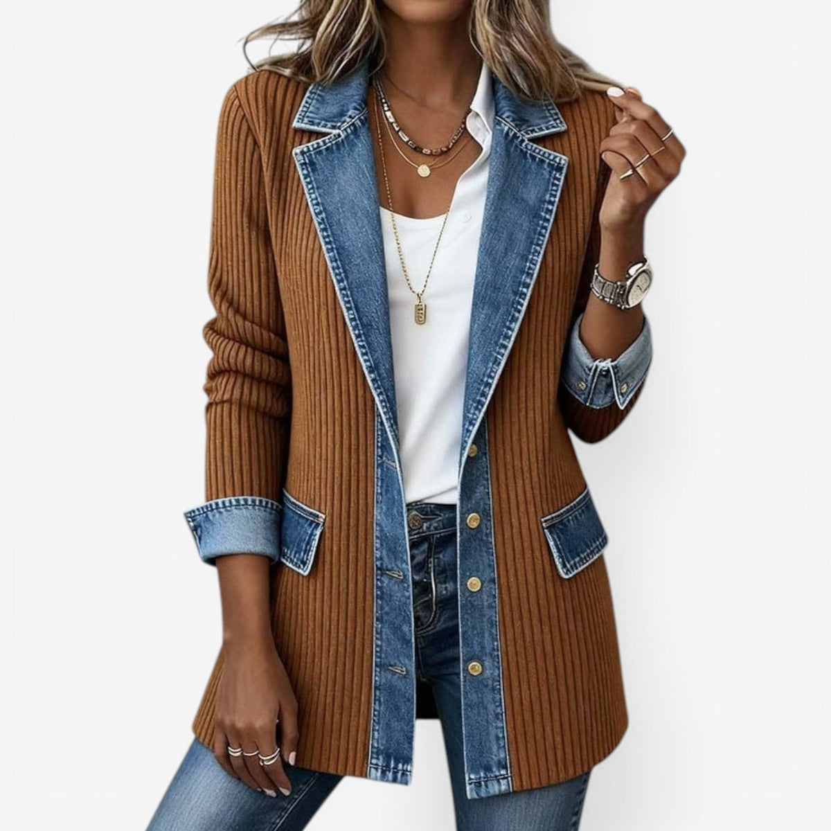 Dahlia | Damen Jeansjacke Strickmix Lockere Passform