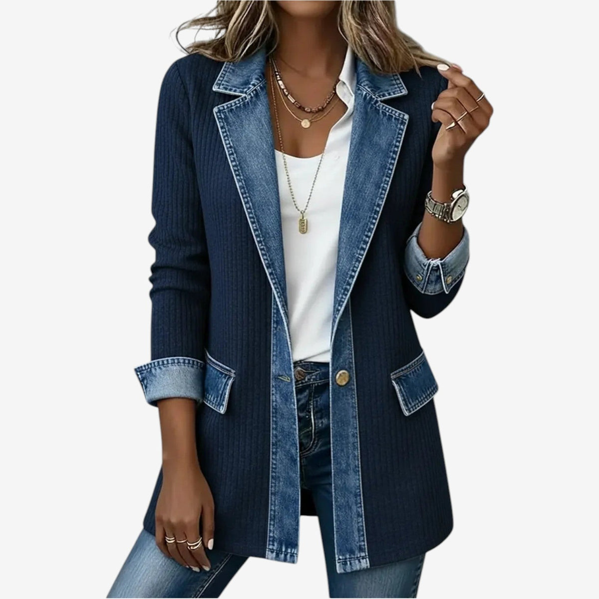 Dahlia | Damen Jeansjacke Strickmix Lockere Passform