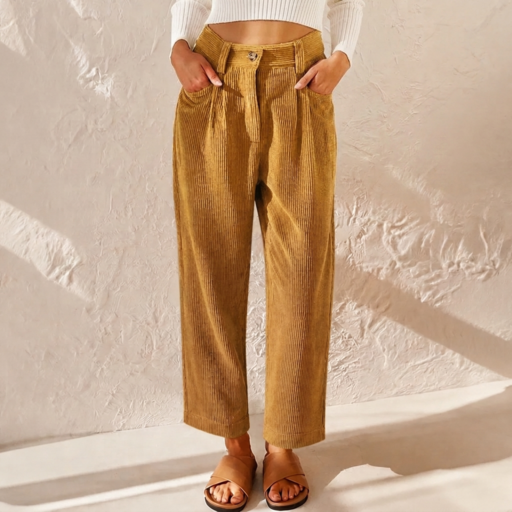 Odette | Weites Bein Hochtaillierte Hose gerippt
