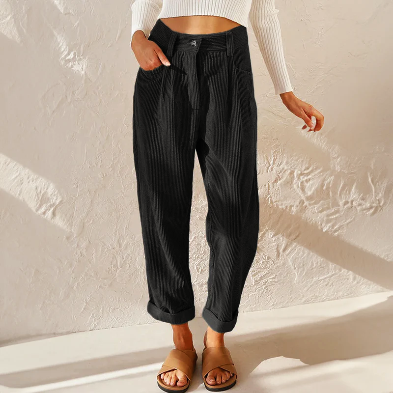 Odette | Weites Bein Hochtaillierte Hose gerippt