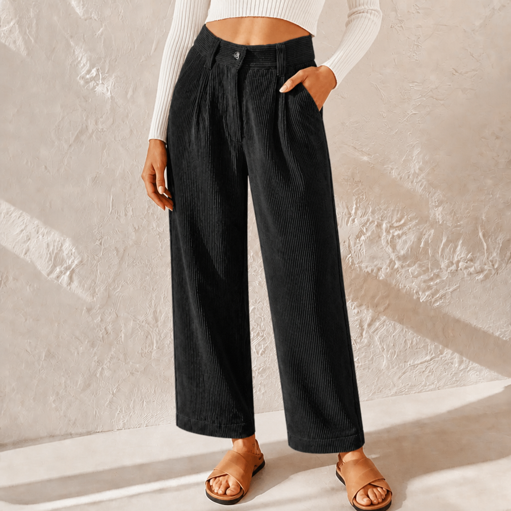 Odette | Weites Bein Hochtaillierte Hose gerippt