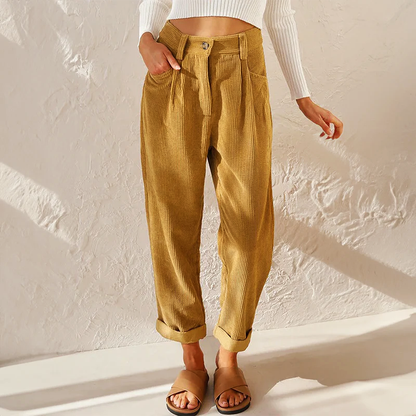 Odette | Weites Bein Hochtaillierte Hose gerippt