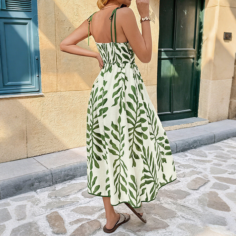 Editha Blumenmuster Midikleid mit Bindeträgern für Damen