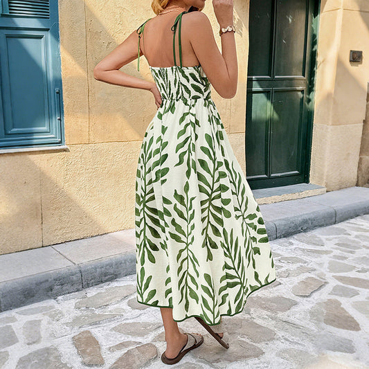 Editha Blumenmuster Midikleid mit Bindeträgern für Damen
