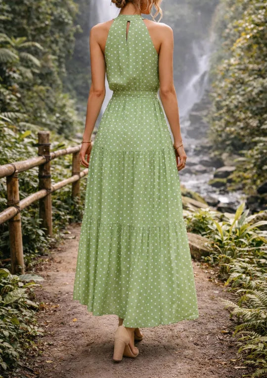 Nadeschka | Gepunktetes Maxikleid mit Neckholder für Damen