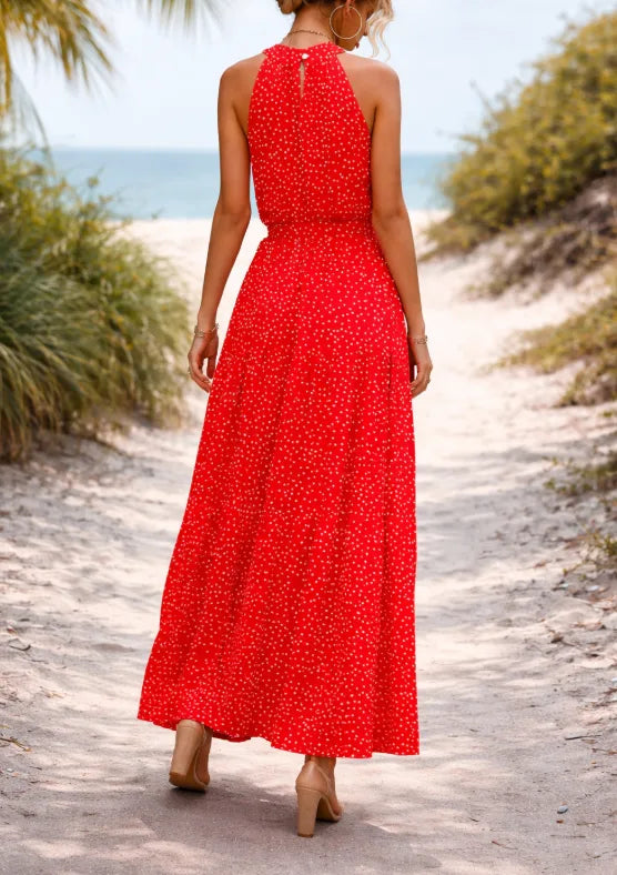 Nadeschka | Gepunktetes Maxikleid mit Neckholder für Damen