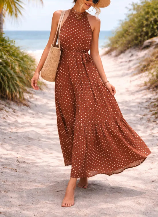 Nadeschka | Gepunktetes Maxikleid mit Neckholder für Damen