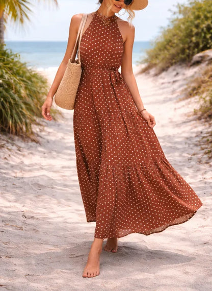Nadeschka | Gepunktetes Maxikleid mit Neckholder für Damen