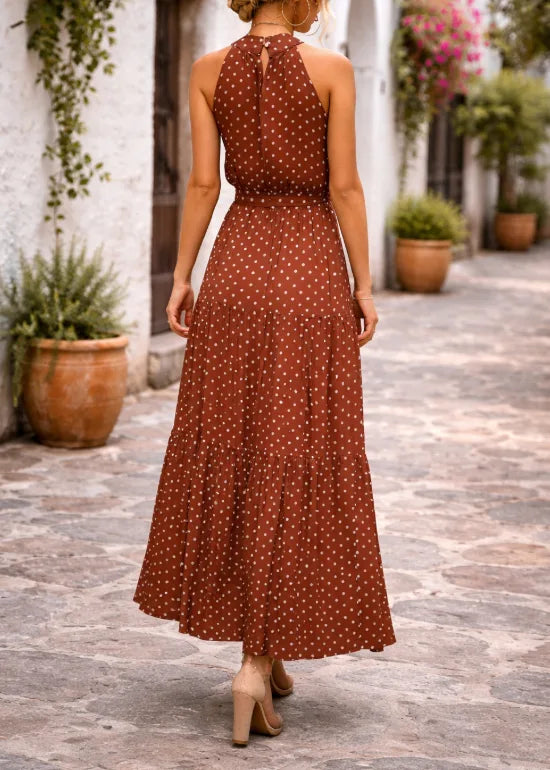 Nadeschka | Gepunktetes Maxikleid mit Neckholder für Damen