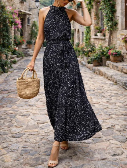 Nadeschka | Gepunktetes Maxikleid mit Neckholder für Damen
