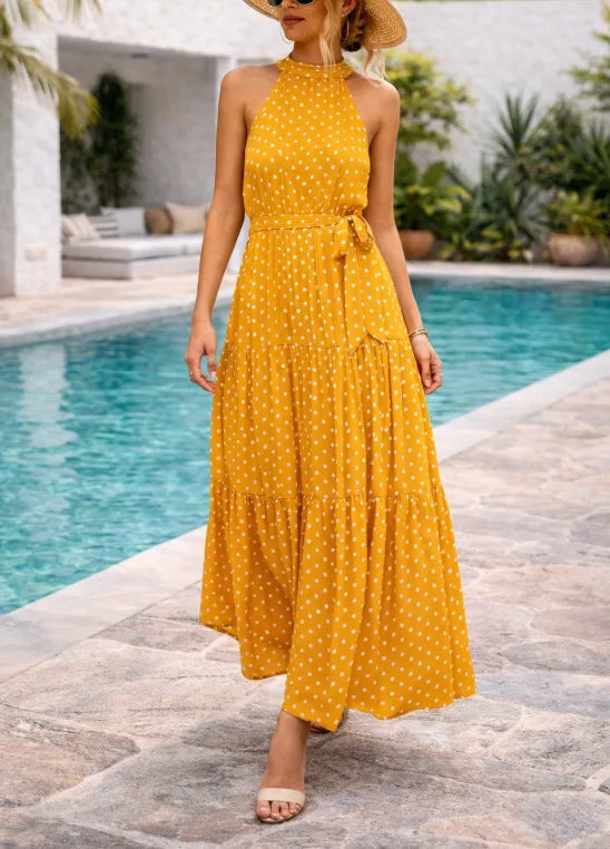 Nadeschka | Gepunktetes Maxikleid mit Neckholder für Damen