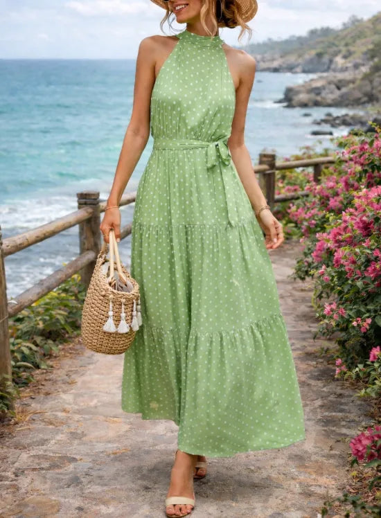 Nadeschka | Gepunktetes Maxikleid mit Neckholder für Damen