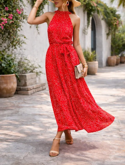 Nadeschka | Gepunktetes Maxikleid mit Neckholder für Damen
