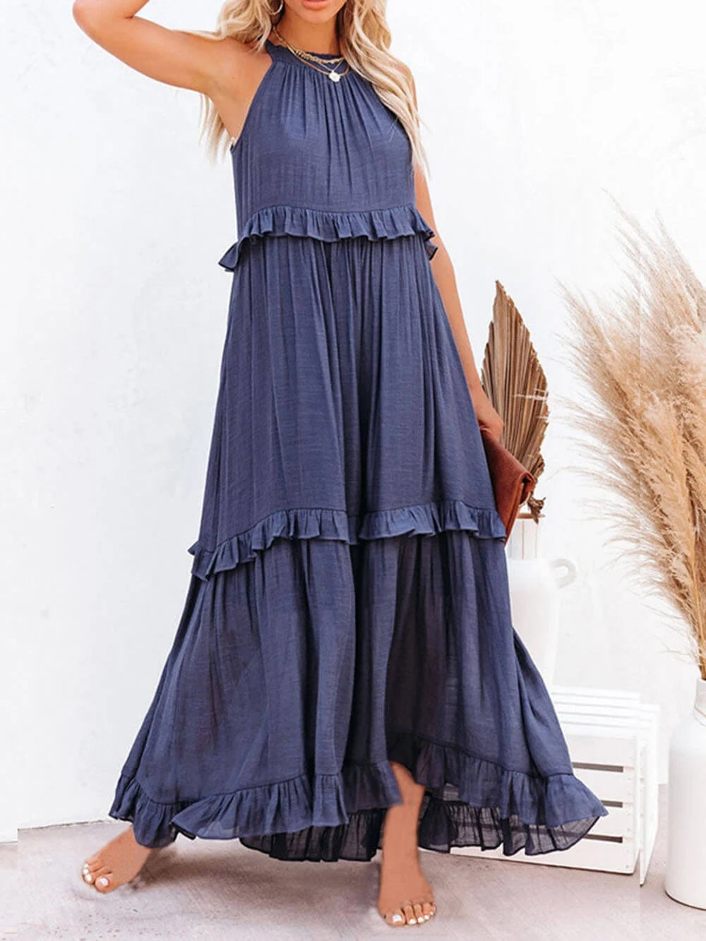 Emilia | Neckholder Maxikleid mit Rüschen für Damen