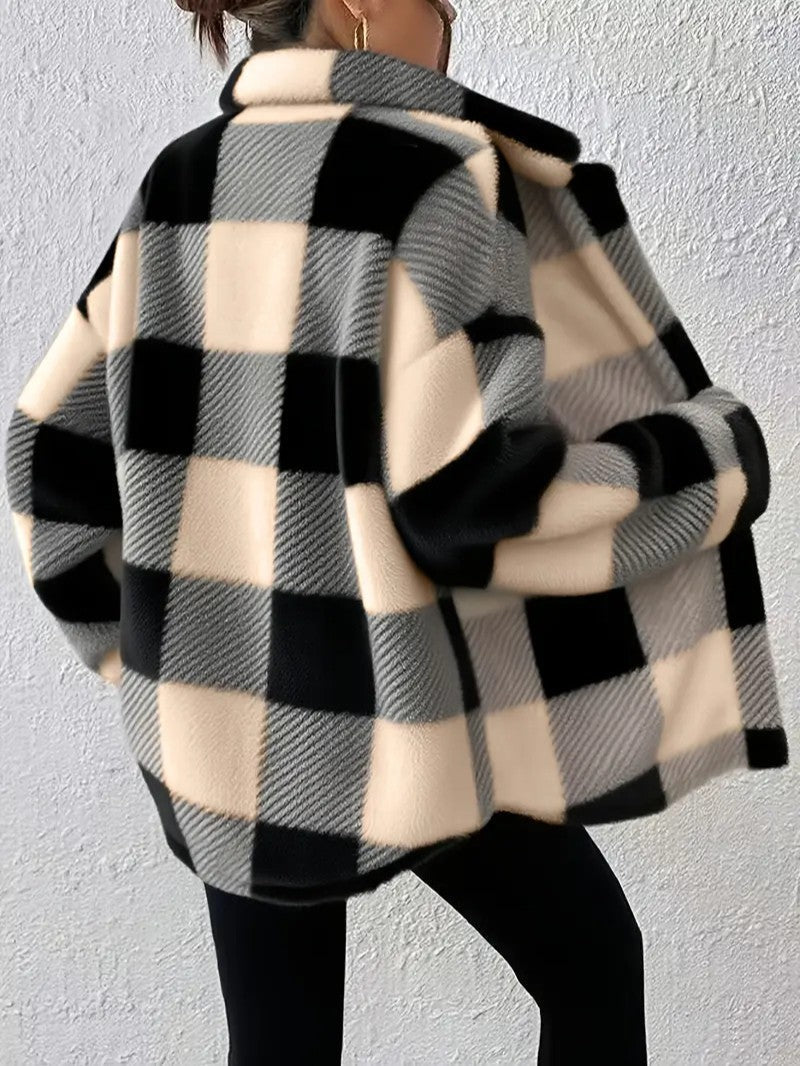 Esther | Karierte Winterjacke mit Kragen und Knopfleiste für Damen