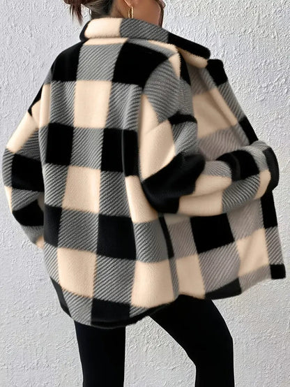 Esther | Karierte Winterjacke mit Kragen und Knopfleiste für Damen