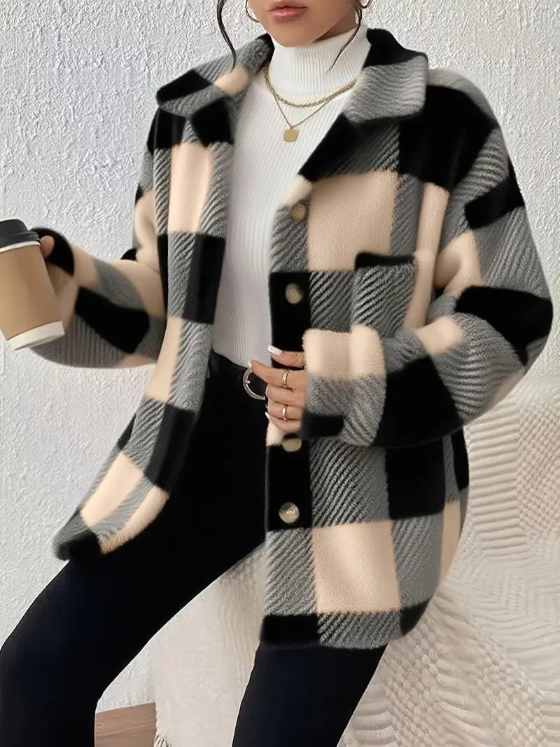 Esther | Karierte Winterjacke mit Kragen und Knopfleiste für Damen