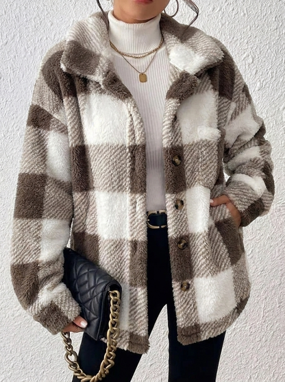 Esther | Karierte Winterjacke mit Kragen und Knopfleiste für Damen