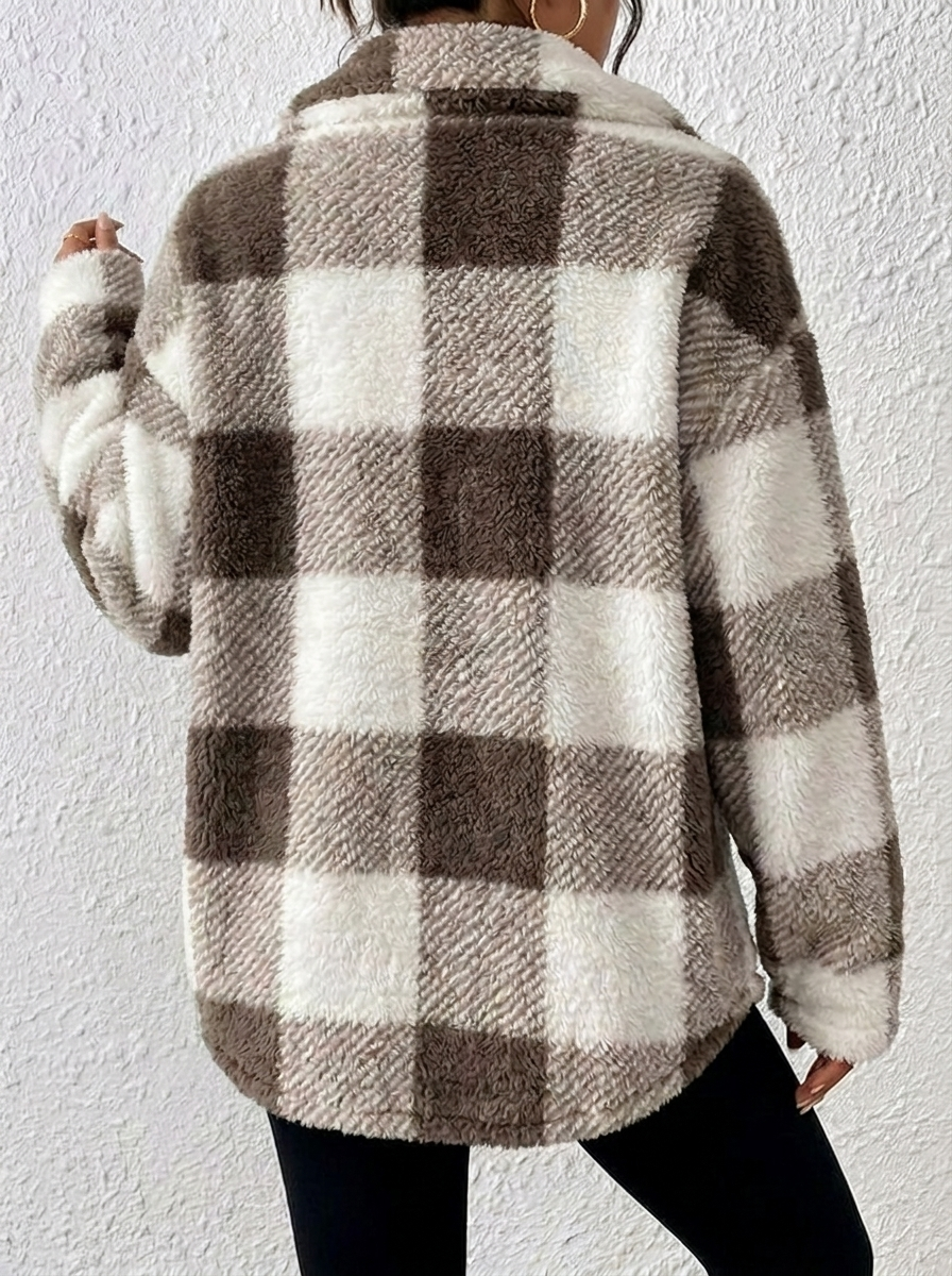 Esther | Karierte Winterjacke mit Kragen und Knopfleiste für Damen