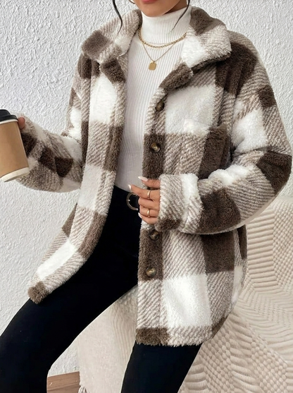 Esther | Karierte Winterjacke mit Kragen und Knopfleiste für Damen