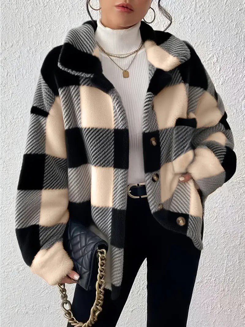 Esther | Karierte Winterjacke mit Kragen und Knopfleiste für Damen