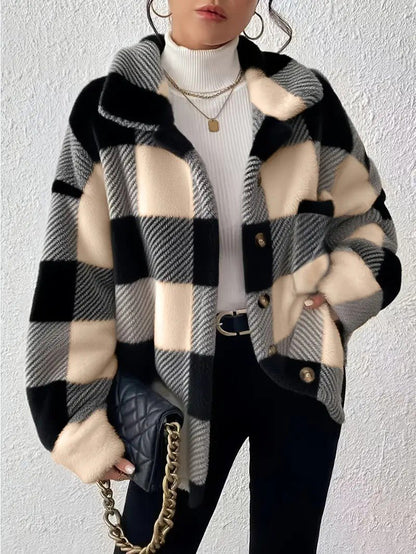 Esther | Karierte Winterjacke mit Kragen und Knopfleiste für Damen