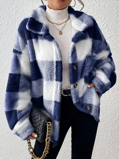 Esther | Karierte Winterjacke mit Kragen und Knopfleiste für Damen