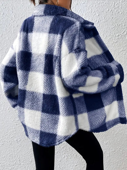 Esther | Karierte Winterjacke mit Kragen und Knopfleiste für Damen