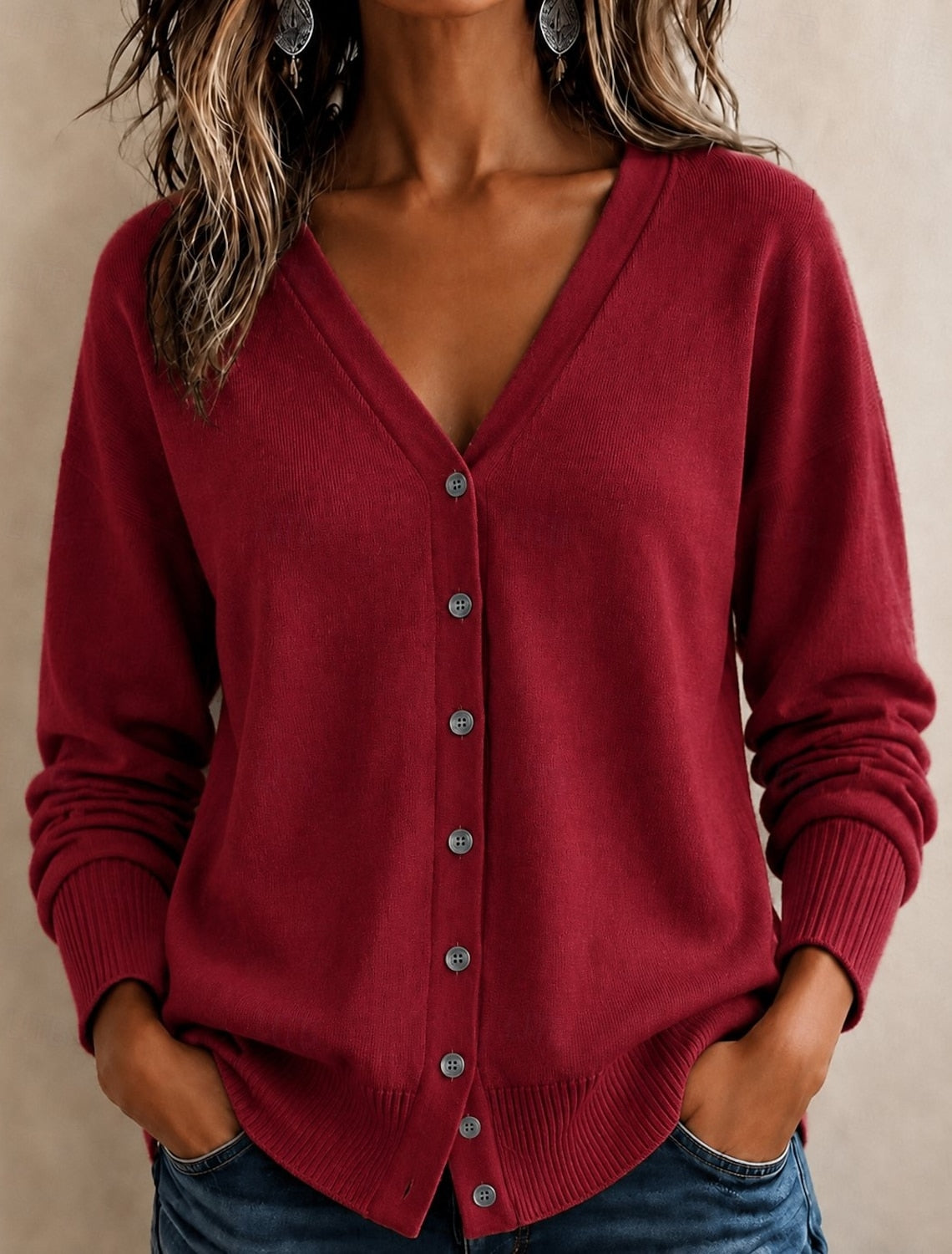 Franziska | Damen Strickjacke mit Knopfleiste und V-Ausschnitt