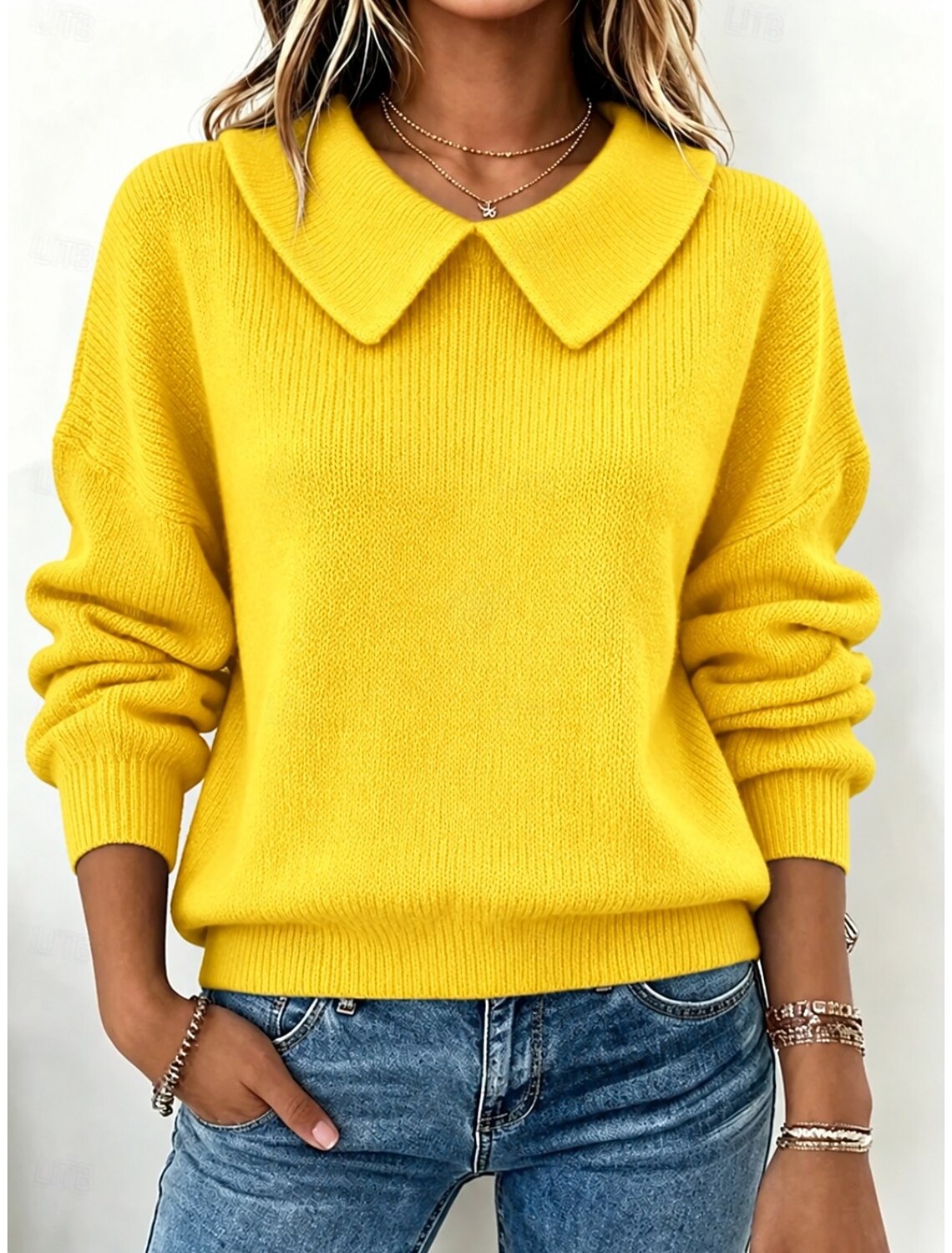 Inge | Damen Strickpullover mit Kragen und Langarm