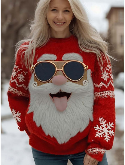 Louna | Weihnachtspullover mit Rentier-Print Rundhals für Damen