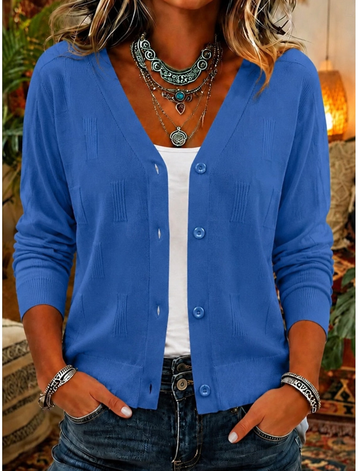 Marisol | Damen Cardigan mit Knopfleiste und V-Ausschnitt