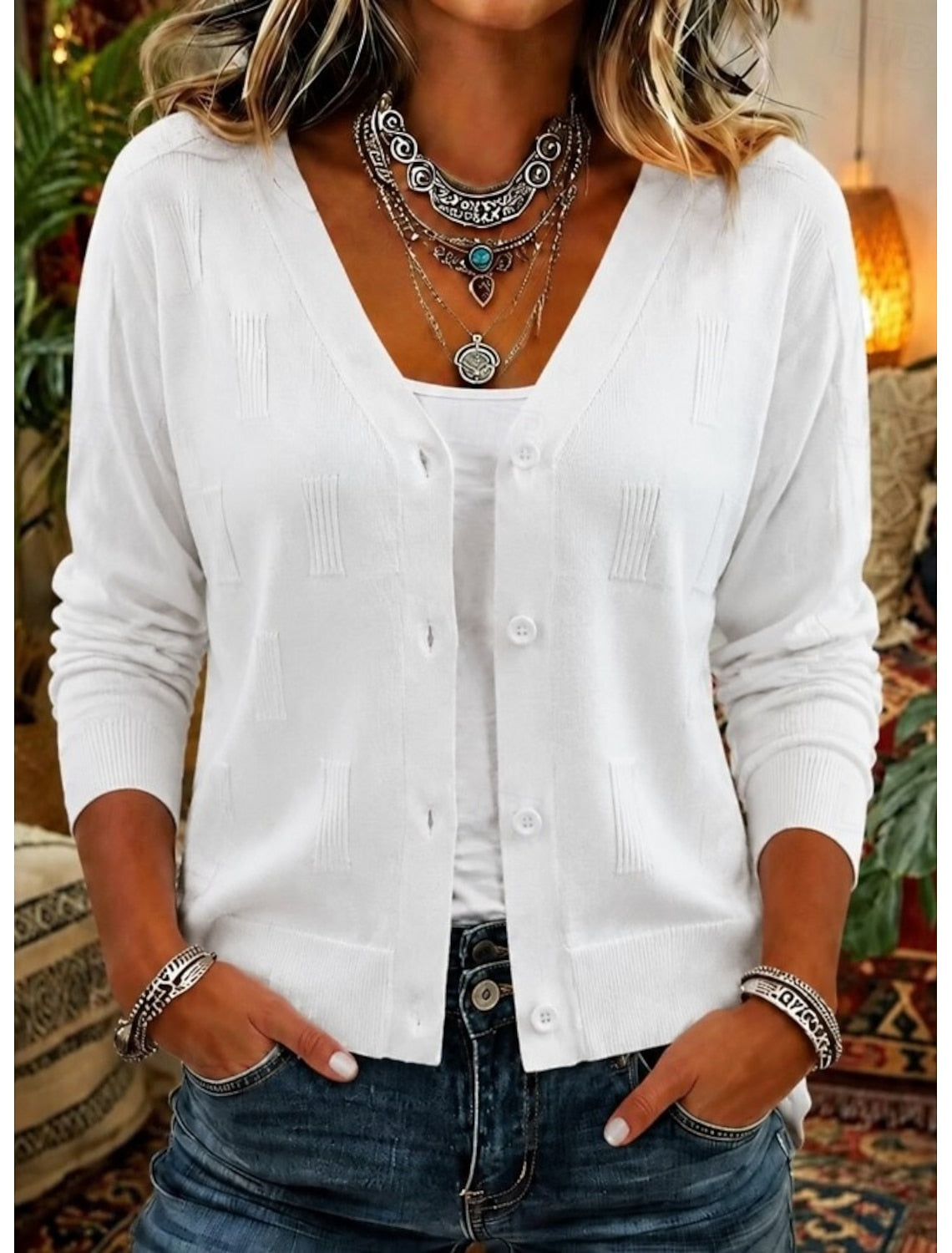 Marisol | Damen Cardigan mit Knopfleiste und V-Ausschnitt