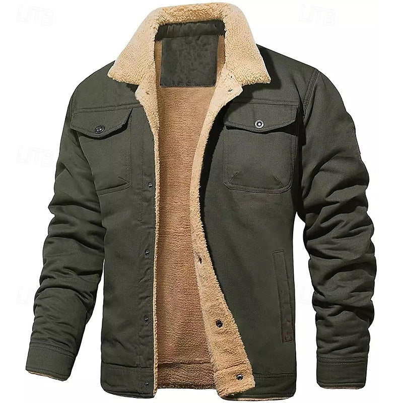 Aksel | Gefütterte Trucker-Jacke Herren mit Fellkragen und Knopfleiste