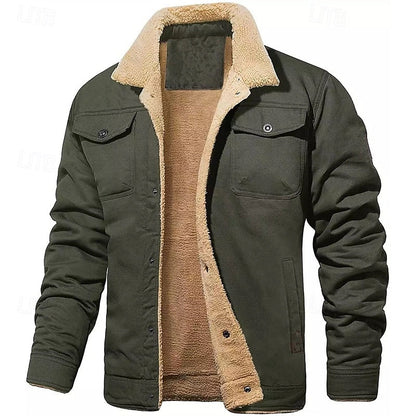 Aksel | Gefütterte Trucker-Jacke Herren mit Fellkragen und Knopfleiste