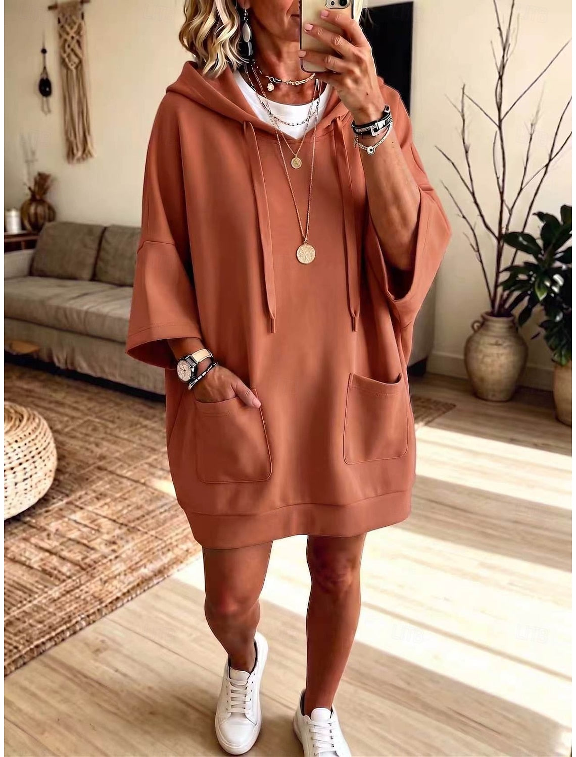 Livia | Damen Kapuzenkleid Oversized mit Kängurutasche