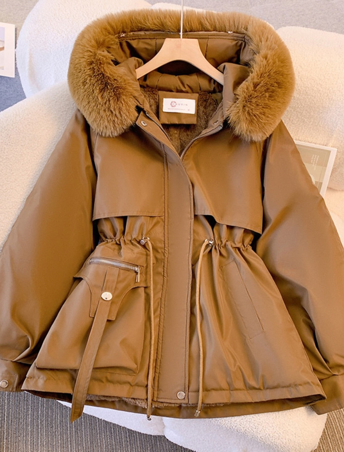 Farah | Winterjacke Damen Oversized Parka mit Kunstfell-Kapuze