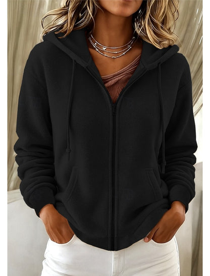 Fabienne | Winterjacke Damen Fleece Kapuze Reißverschluss Oversized