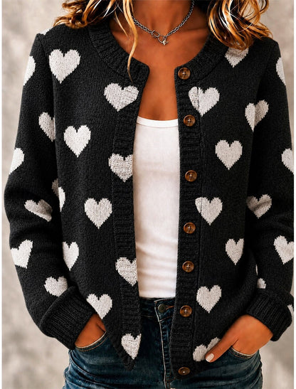 Genevieve | Damen Cardigan Herzmuster Knopfleiste Rundhals
