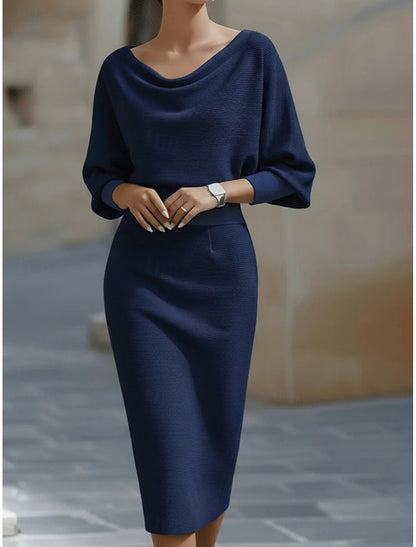 Lisette | Damen Midikleid mit Wasserfallkragen und Langarm